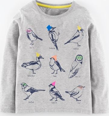 Mini Boden, 1669[^]35026657 Nature Trail T-shirt Grey Marl Birds Mini Boden,