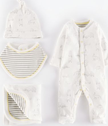 Mini Boden, 1669[^]35093491 Newborn 4 Piece Gift Set Woodland Animals/Grey