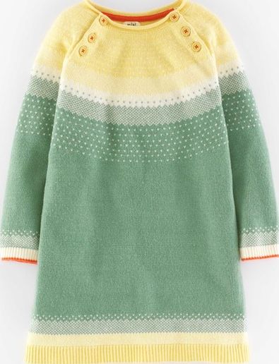 Mini Boden Ombre Fair Isle Knitted Dress Soft Sage Fair