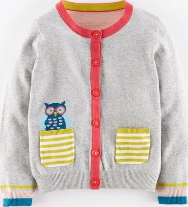 Mini Boden, 1669[^]34907956 Pet-in-a-pocket Cardigan Grey Marl Owl Mini