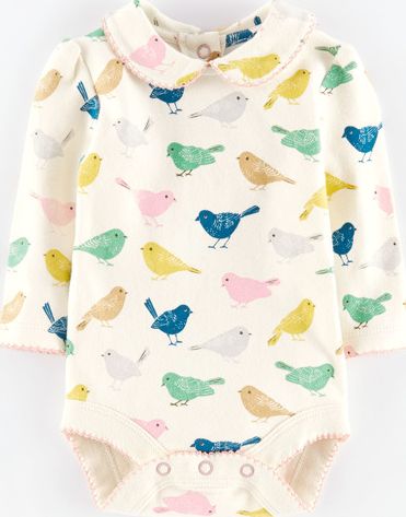 Mini Boden Pretty Collar Body Ecru Birds Mini Boden, Ecru