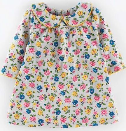 Mini Boden Pretty Collar Jersey Baby Dress Light Grey Sprig