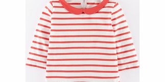 Mini Boden Pretty Collar Top, Bright Coral Stripe,Soft Navy