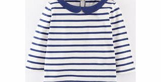 Mini Boden Pretty Collar Top, Soft Navy Stripe,Bright Coral