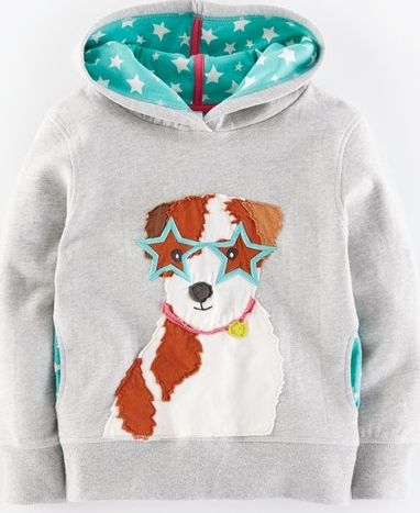 Mini Boden, 1669[^]35130905 Rock Star Animal Hoody Grey Marl Dog Mini Boden,