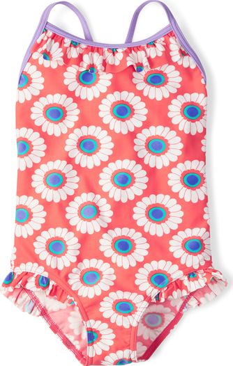 Mini Boden, 1669[^]34655019 Ruffle Swimsuit Hot Coral 60s Daisy Mini Boden,