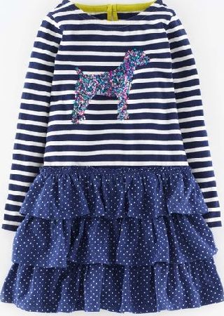 Mini Boden, 1669[^]35143114 Sequin Logo Jersey Dress Soft Navy Dog Mini