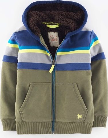 Mini Boden Shaggy Lined Hoody Khaki Multi Stripe Mini