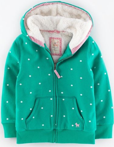 Mini Boden Shaggy Lined Zip Through Emerald/Ecru Spot Mini