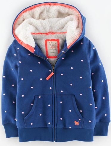 Mini Boden Shaggy Lined Zip Through Soft Navy/Blush Spot