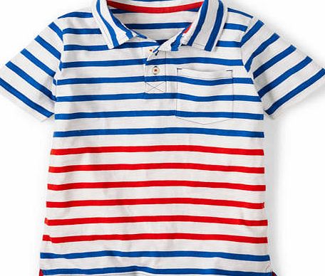 Mini Boden Slub Jersey Polo, Blue/Ecru/Red 34704809