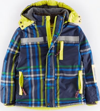 Mini Boden, 1669[^]34907121 Snow Jacket Grey/High Vis Yellow Check Mini