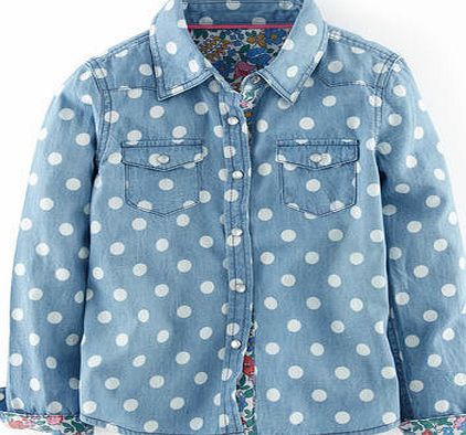 Mini Boden Spotty Denim Shirt, Denim 34605147