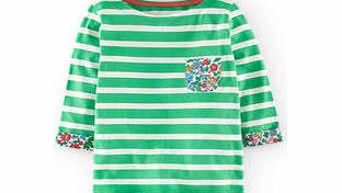 Mini Boden Stripy Boat Neck, Pea/Snowdrop,Harbour