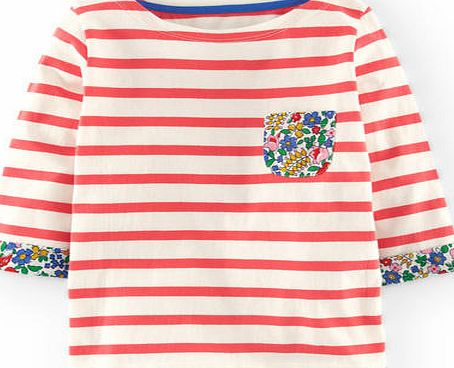 Mini Boden Stripy Boat Neck, Snowdrop/Hot Coral 34516690