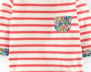 Mini Boden Stripy Boat Neck, Snowdrop/Hot Coral 34516716