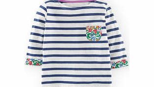 Mini Boden Stripy Boat Neck, Snowdrop/Soft Navy,Harbour