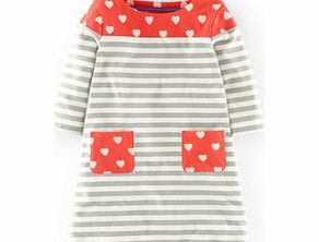 Mini Boden Stripy Hotchpotch Dress, Bright Coral