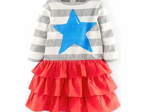 Mini Boden Stripy Ruffle Logo Dress, Grey Marl Star,Soft