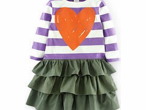 Mini Boden Stripy Ruffle Logo Dress, Haze Heart,Grey Marl