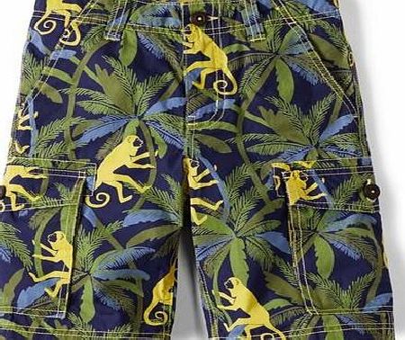 Mini Boden Summer Cargo Shorts Navy Jungle Monkey Print