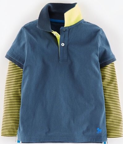 Mini Boden Super Soft Layered Polo Storm/Acid Yellow Mini