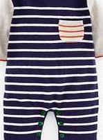 Mini Boden Supersoft Stripy Romper, Navy/Ecru Stripe 34546267