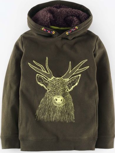 Mini Boden, 1669[^]34920389 Superstitch Logo Hoody Dark Khaki/Acid Yellow