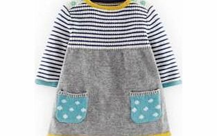 Mini Boden Sweet Knitted Dress, Grey Marl/Soft Navy