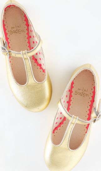 Mini Boden, 1669[^]34917021 T-Bar Flats Gold Leather Mini Boden, Gold