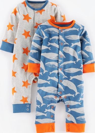 Mini Boden, 1669[^]35000306 Twin Pack Rompers Marine Whale/Grey Marl Star