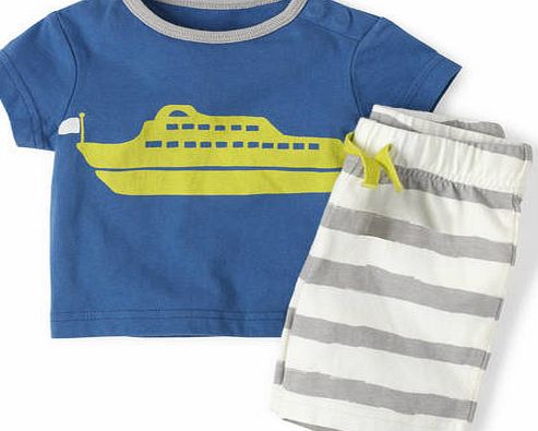 Mini Boden Vehicle Logo Play Set Sail Blue Ship/Grey Marl