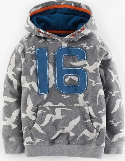 Mini Boden, 1669[^]34915736 Vintage Hoody Mid Grey Marl/Seagulls Mini Boden,