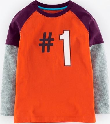 Mini Boden, 1669[^]34976472 Waffle Layered Raglan T-shirt Orange/Aubergine