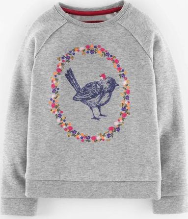 Mini Boden Woodland Animal Sweatshirt Grey Marl Bird Mini