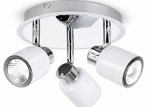 Modern Chrome & White 3 Way Round Plate Ceiling Spotlight