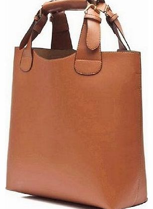 Miss Lulu NEW VINTAGE CELEBRITY TOTE SHOPPING BAG PU LEATHER ADJUSTABLE HANDLEBrownFree Delivery