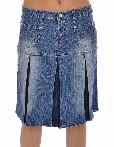 Miss Posh Womens Long Denim Pleated Flared A Line Skirt - Blue - 12