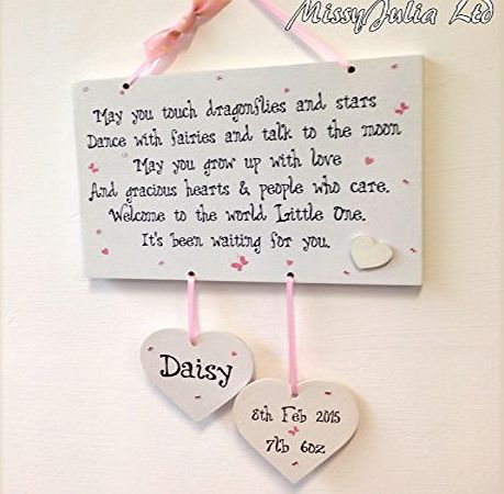 MissyJulia Ltd. Personalised New Baby Girl Boy Newborn Christening Wooden Plaque Gift W71