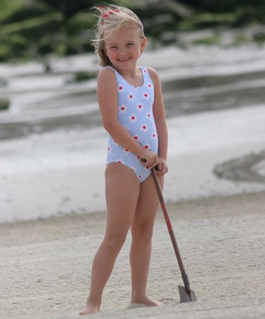 Apple green daisy patterned scoop neck swimsuit