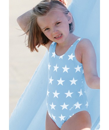 Sky blue stars patterned scoop neck swimsuit