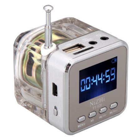 Mini Digital Portable Music MP3/4 Player Micro SD/TF USB Disk Speaker FM Radio (Silver)