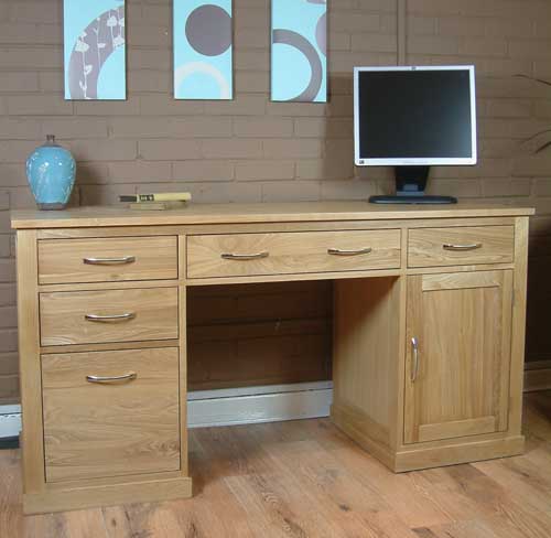 Oak Twin Pedestal Computer Desk