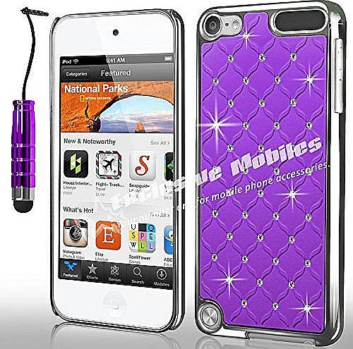 Diamante Apple iPod Touch 5th Generation (5th Gen 5G) Diamond Bling Luxury Chrome Rhinestone Gem Hard Back Case Cover Incl. Free Screen Protector & Stylus Pen (Purple)