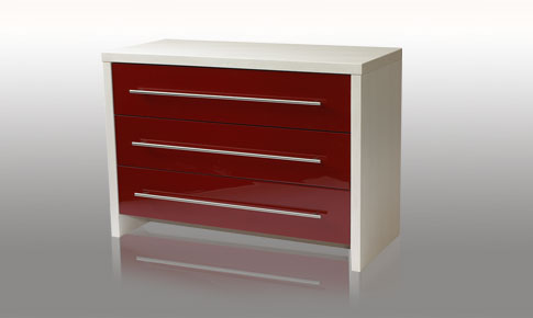 modular Bedroom Burgandy Gloss 3 Drawer Wide Chest