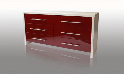 modular Bedroom Burgandy Gloss 6 Drawer WideChest