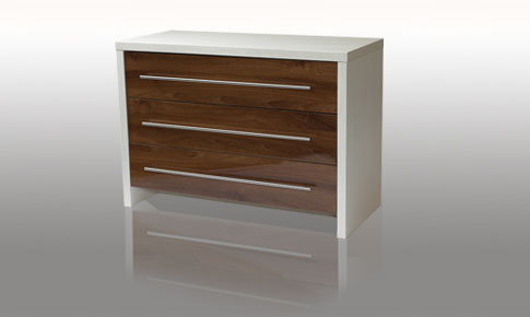 modular Bedroom Walnut Gloss 3 Drawer Wide Chest