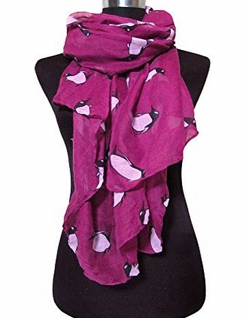 Hot Pink Unusual Cute Penguin Print Lightweight Scarf