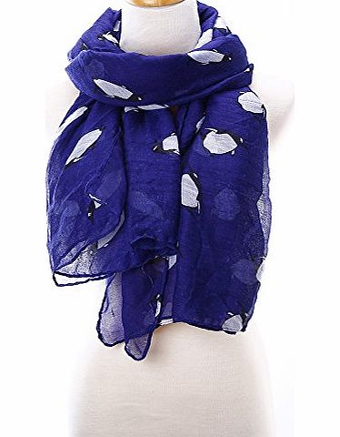 Navy Blue Unusual Cute Monty Penguin Print Lightweight Scarf