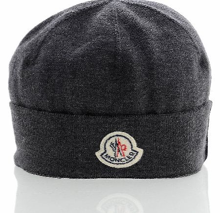 MONCLER Logo Front Beanie Grey